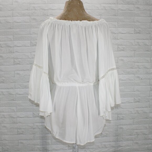 ELAN Romper Shorts Oversized Summer Bell Sleeve Festival Beach Ruffle White SM - Picture 7 of 17